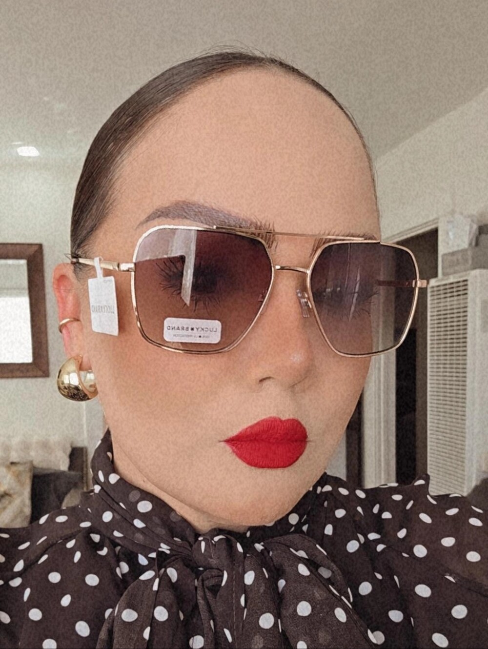 Lucky Brand Gold-Tone Square Sunglasses - Brown Lenses